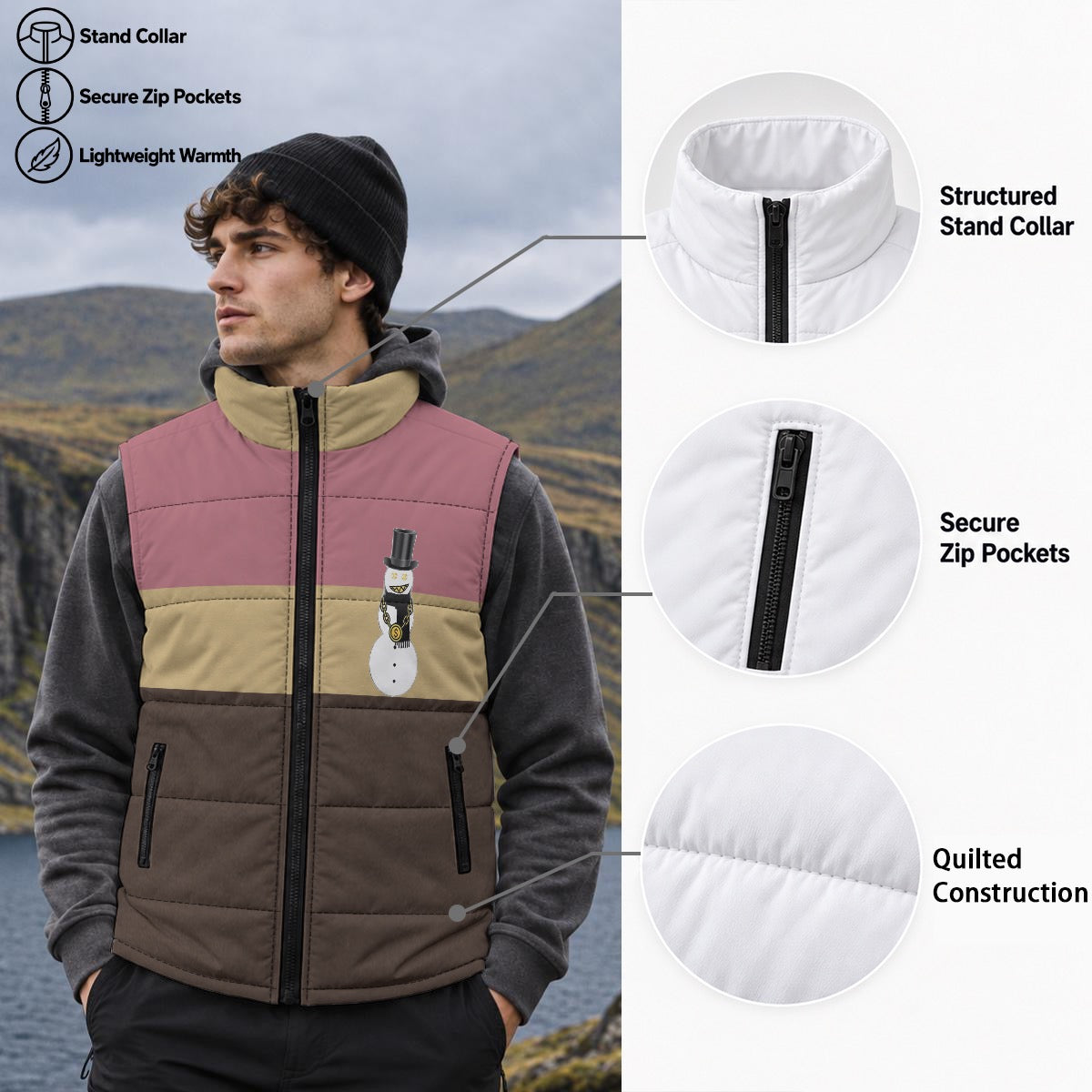 Blush Snowman Zip Padded Vest