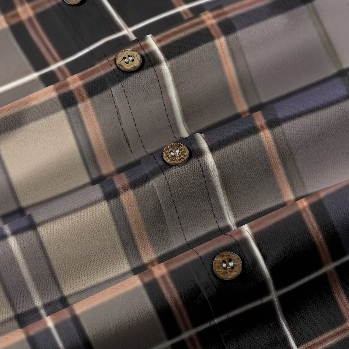 Tan Purp Orange Black Plaid Designer Sleeve Shirt