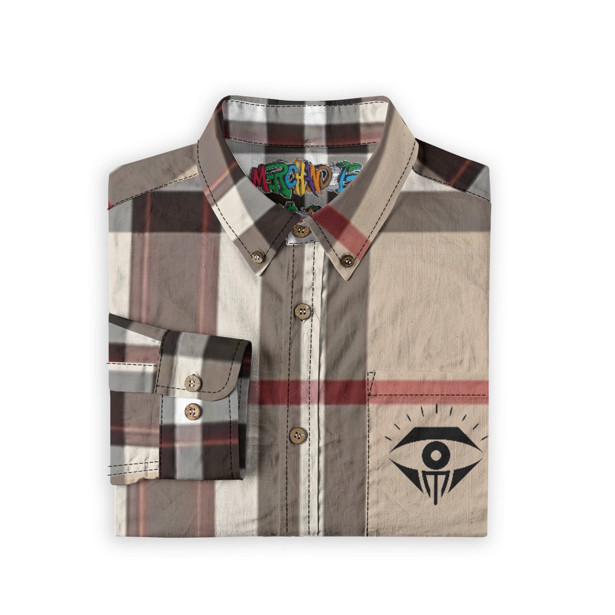 Tan Plaid Designer Long Sleeve Shirt