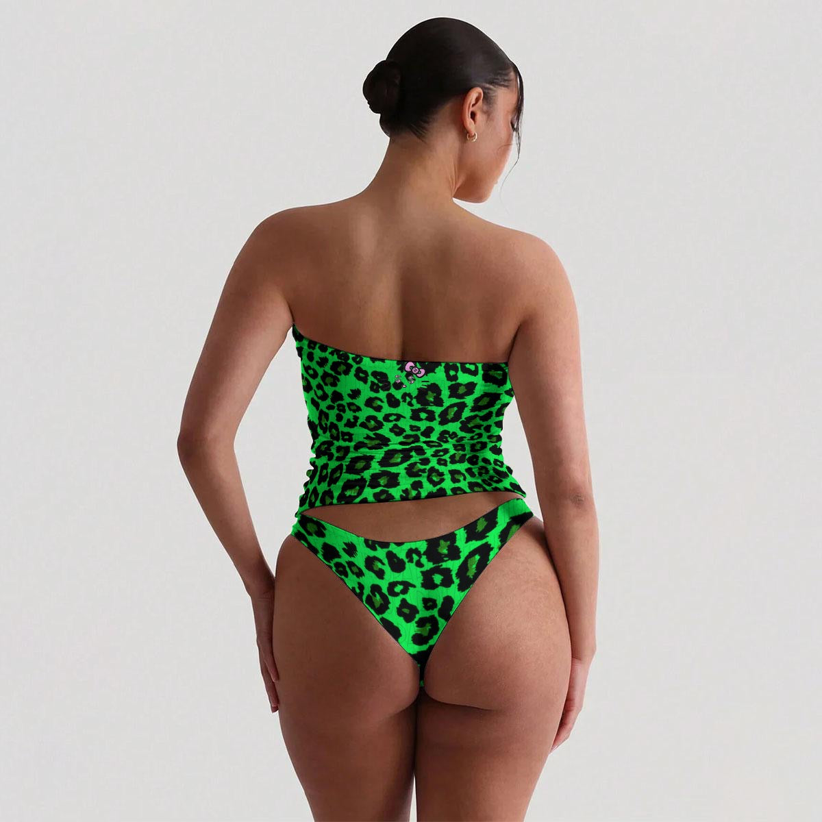 Cash Kitty Tube Top/Cheeky Bottom Set-Slime leopard