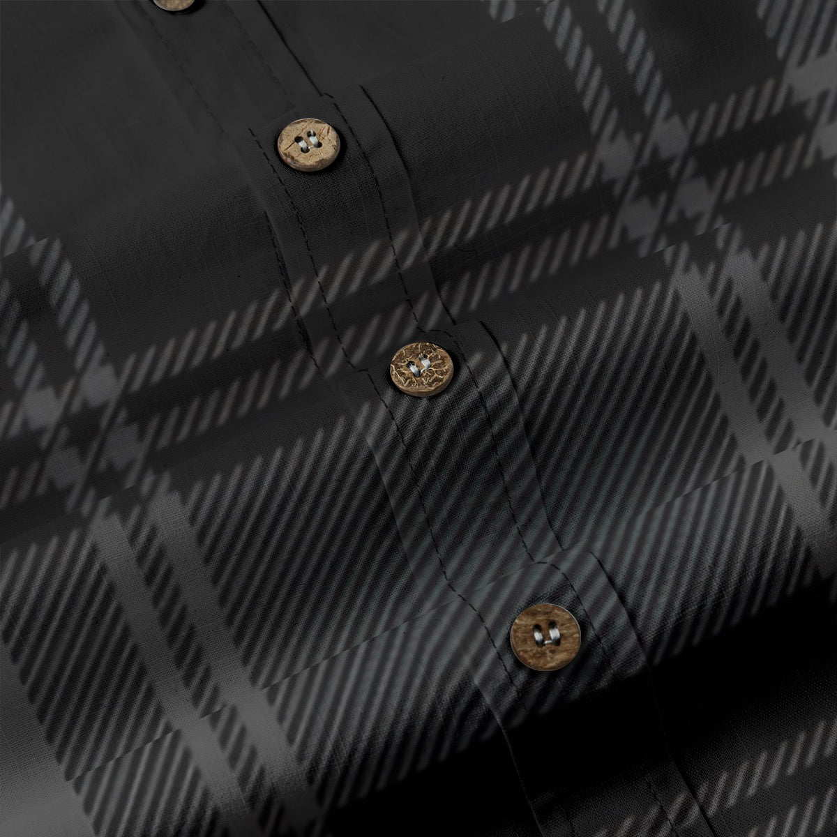 Black Gray Plaid Designer Long Sleeve Shirt