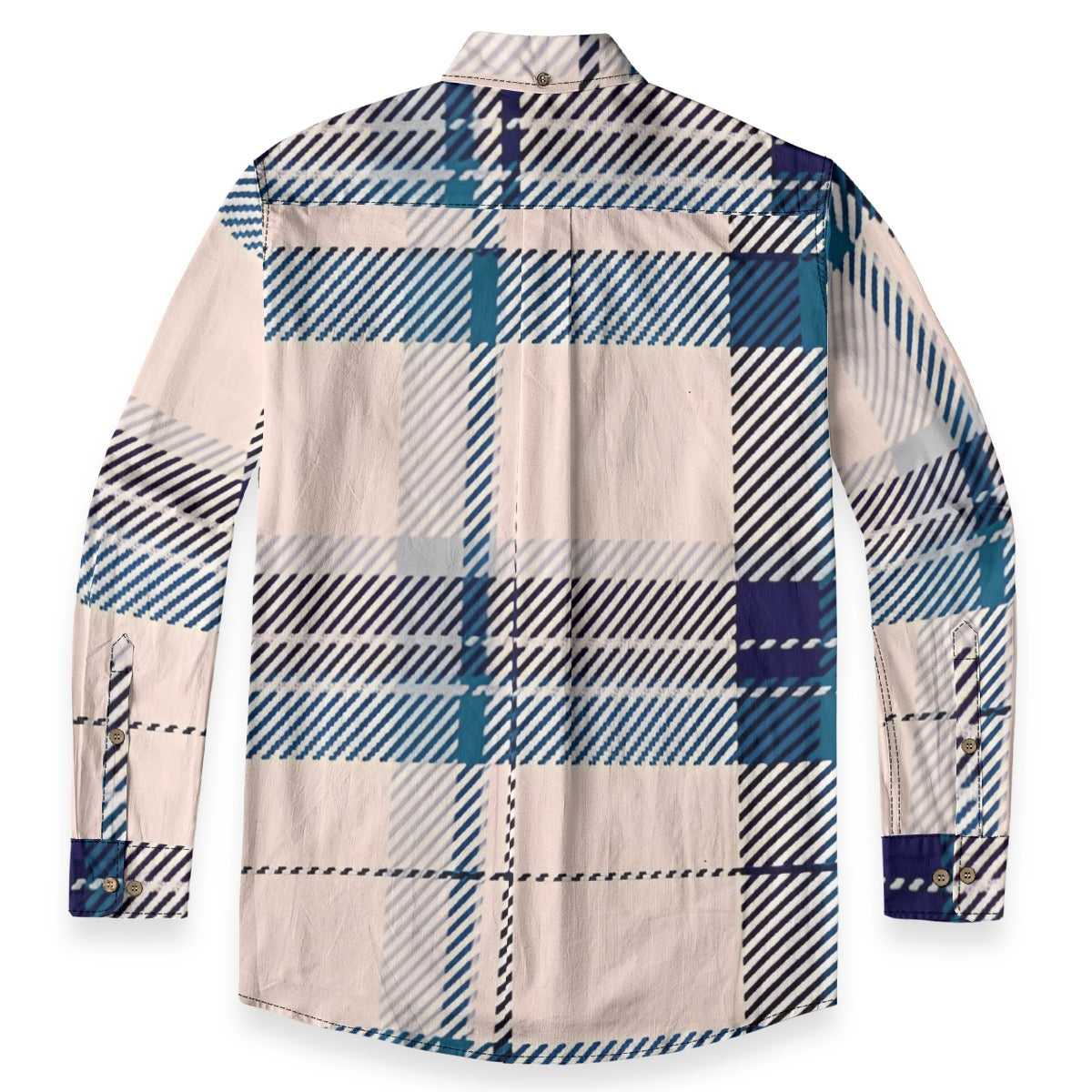 Tan Blue Plaid Designer Long Sleeve Shirt