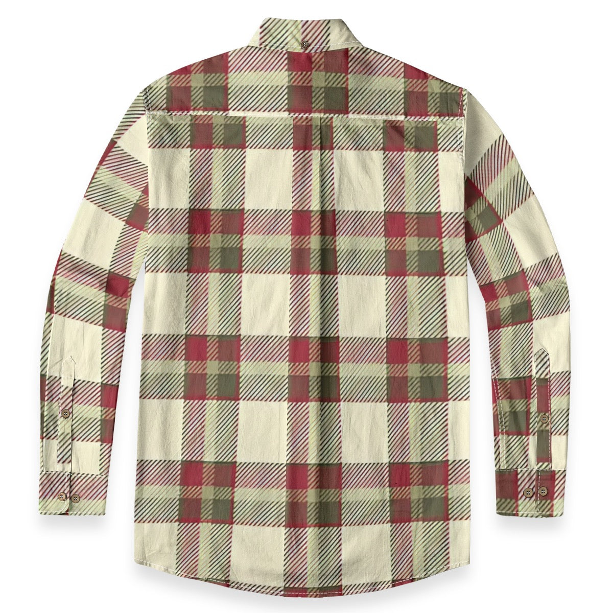 Tan Red Green Plaid Designer Long Sleeve Shirt