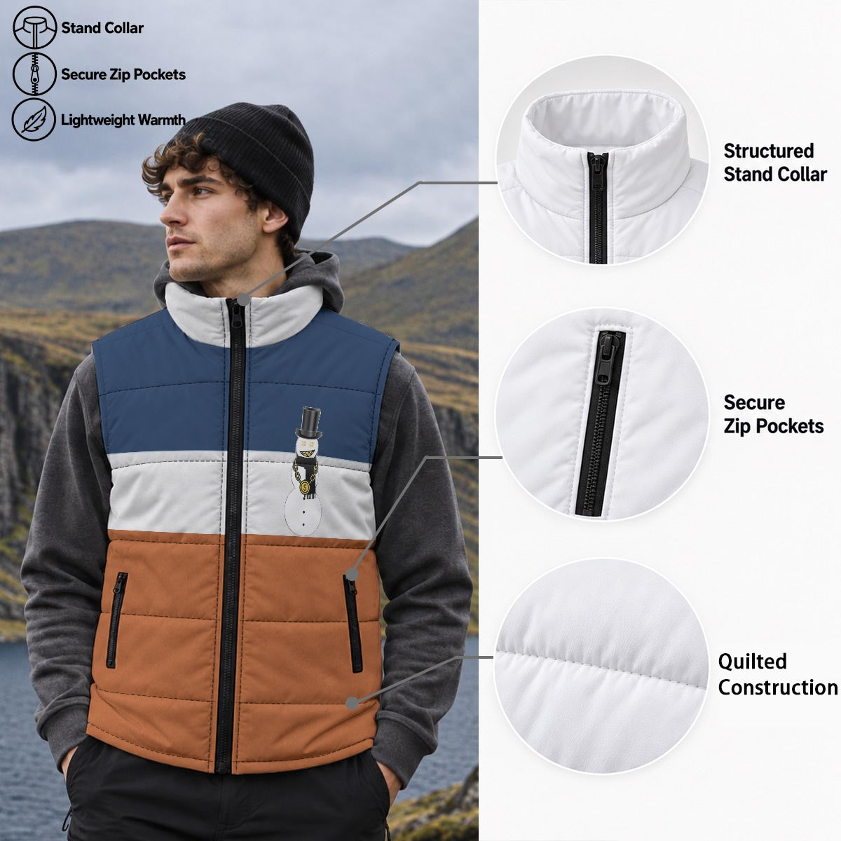Polar Navy Snowman Zip Padded Vest