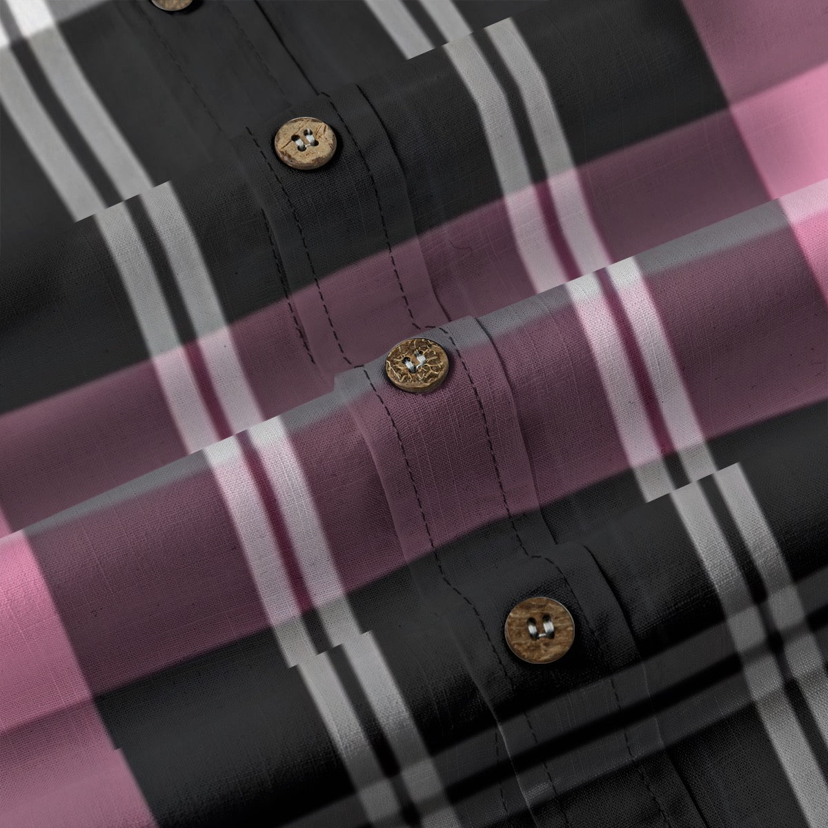 Pink Black Plaid Designer Sleeve Shirt