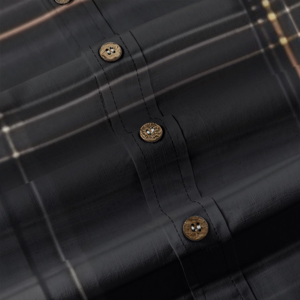 Black Gold Plaid Designer Long Sleeve Shirt