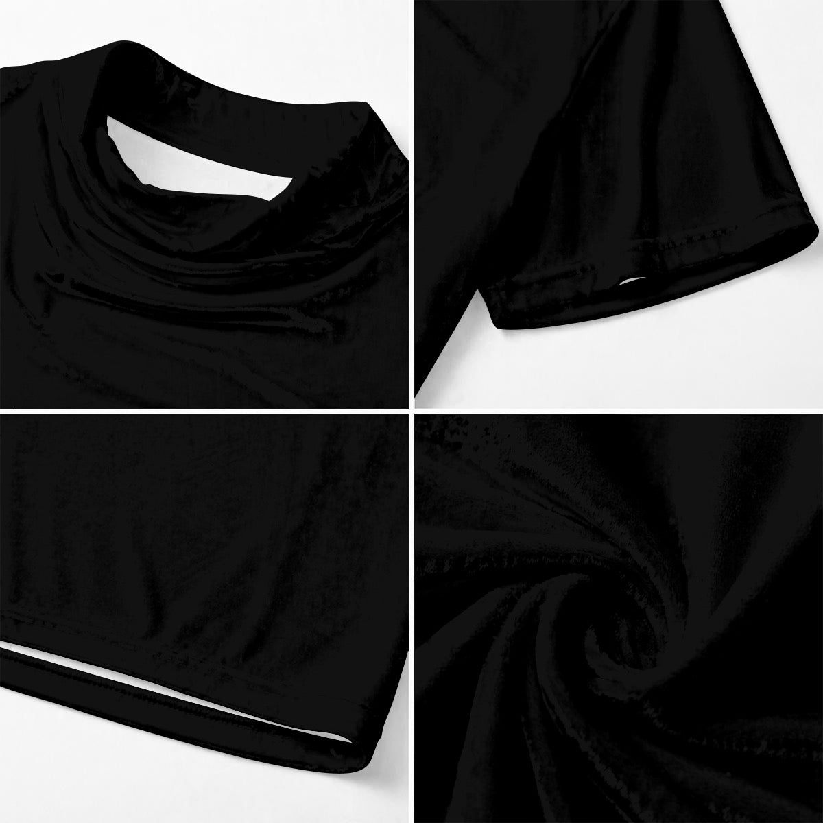 Black Designer Draped Neck Shirt