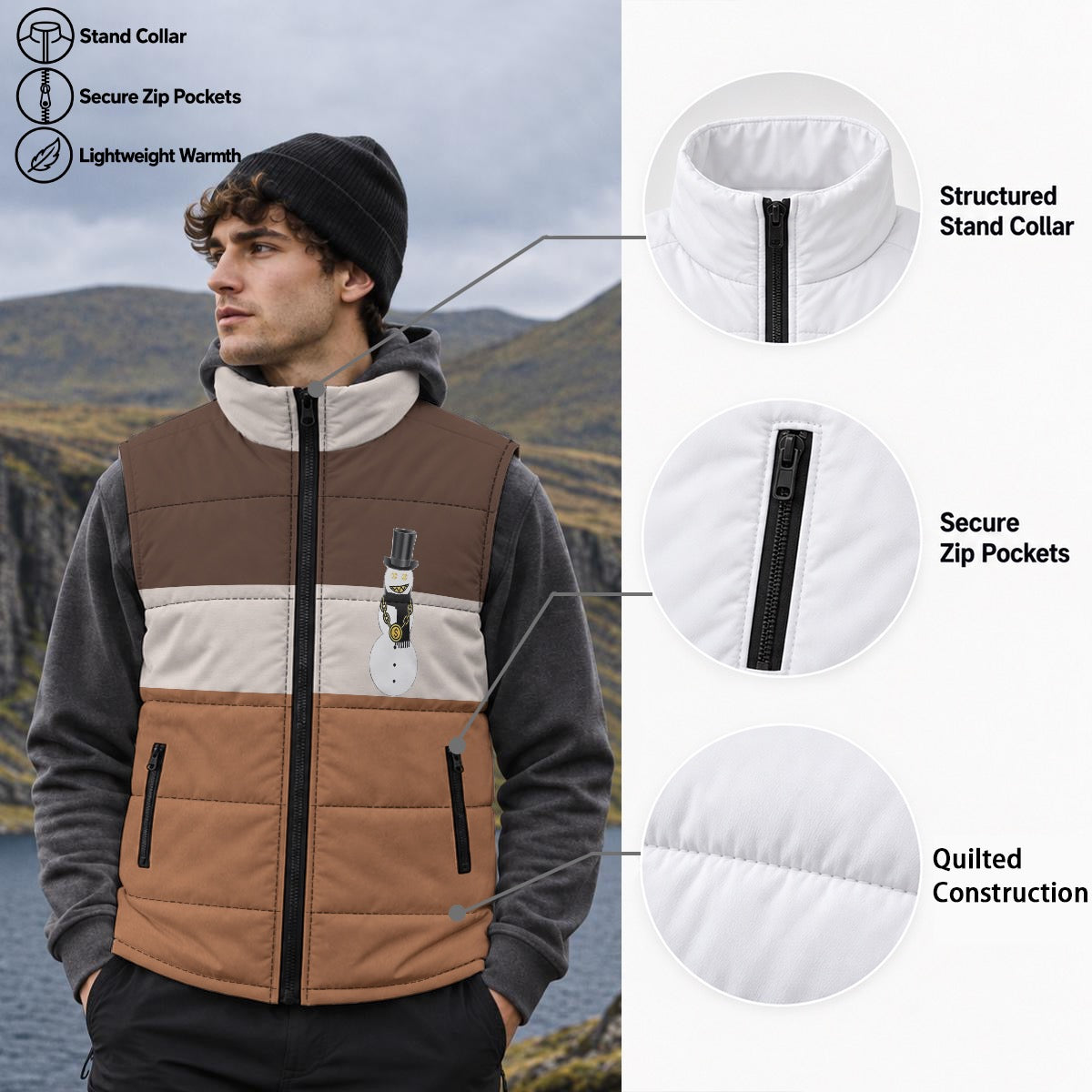 Cocoa Frost Snowman Zip Padded Vest