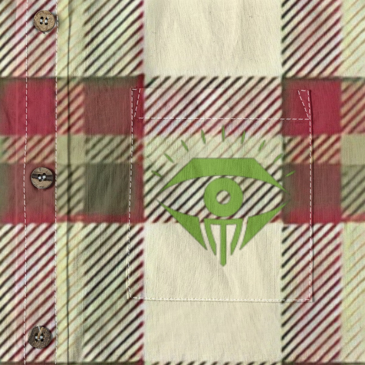Tan Red Green Plaid Designer Long Sleeve Shirt