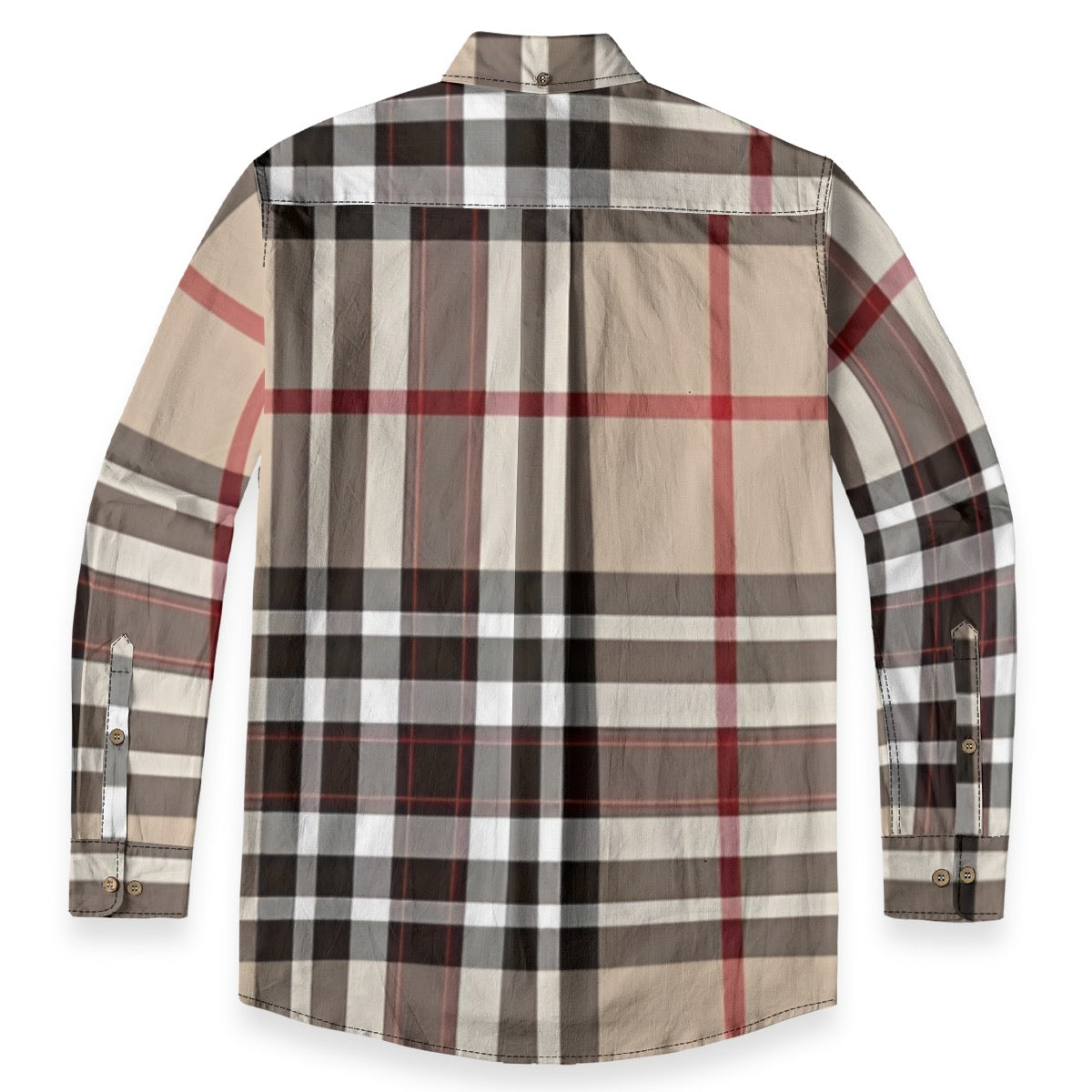 Tan Plaid Designer Long Sleeve Shirt
