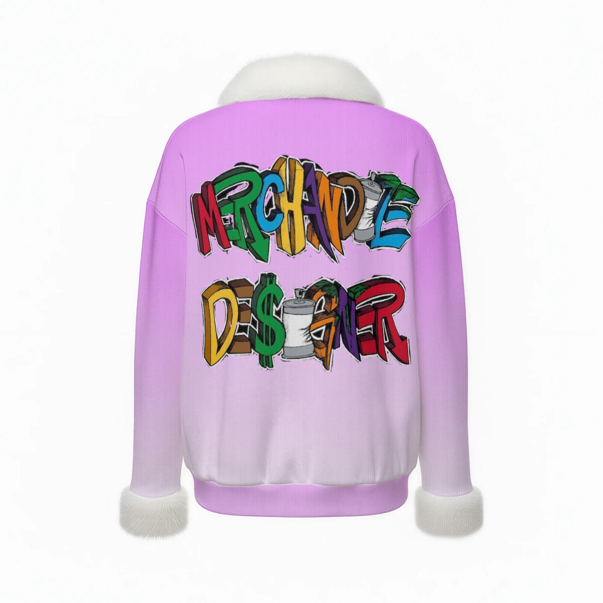 Pink Candy Labubu Minionz Sweater Top with Fur Trim