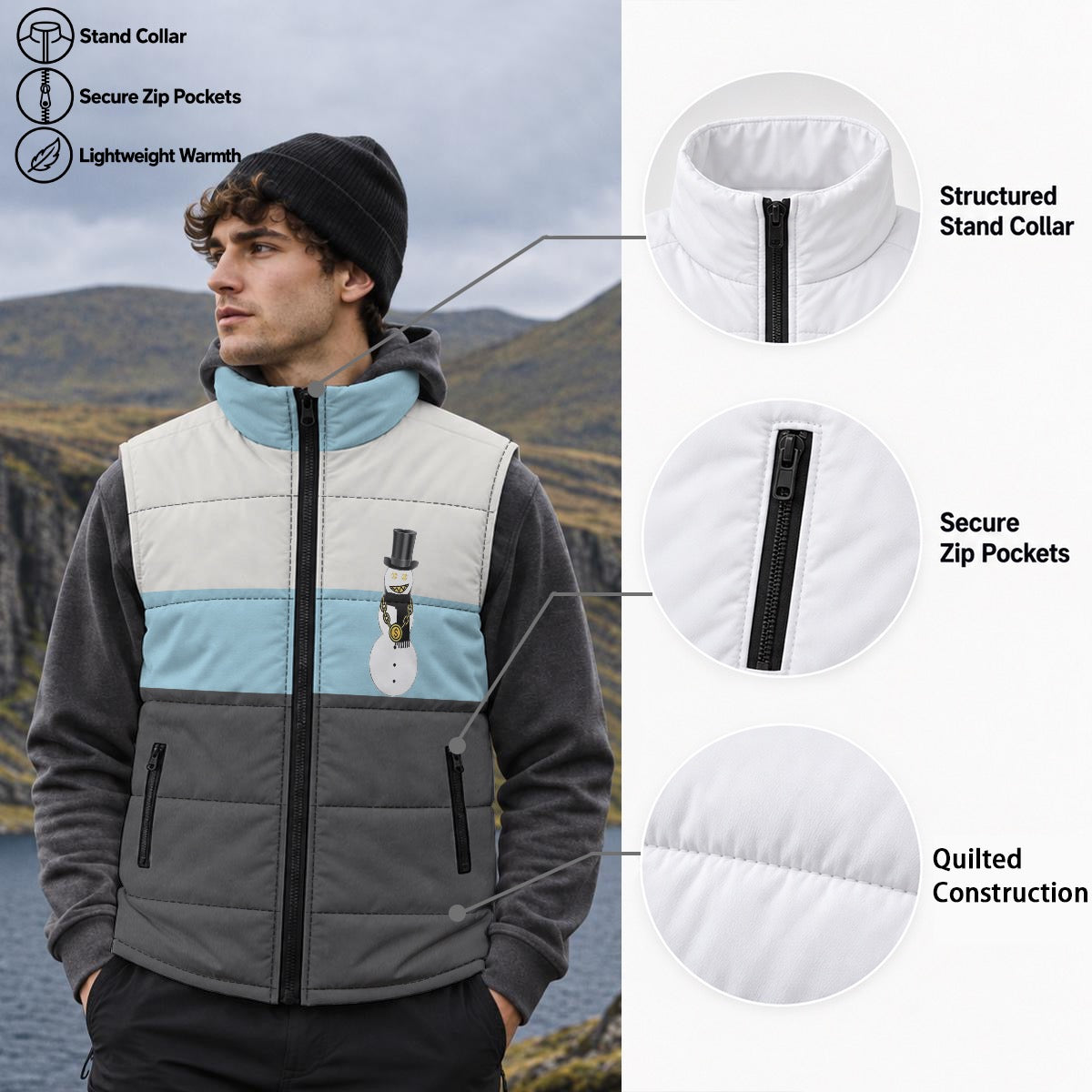 Frozen Sky Snowman Zip Padded Vest