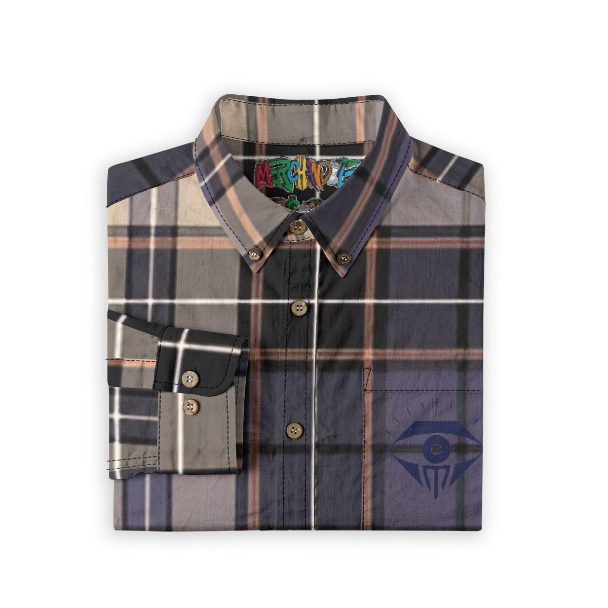Tan Purp Orange Black Plaid Designer Sleeve Shirt