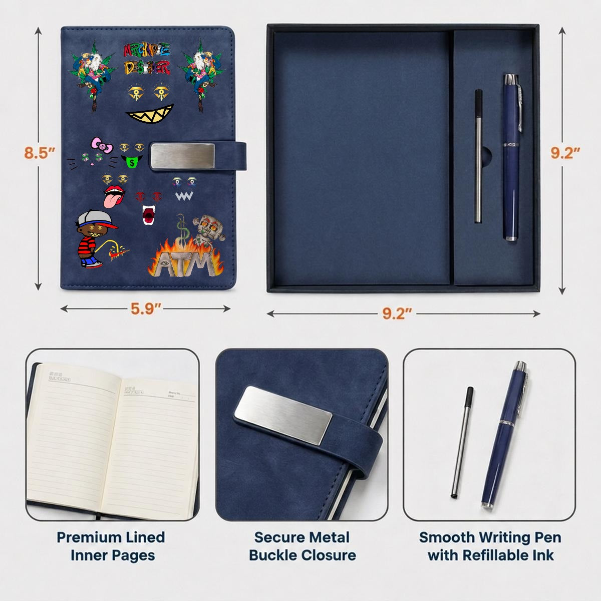 Merchandize Designer Blueprint Notebook with Metal Pen