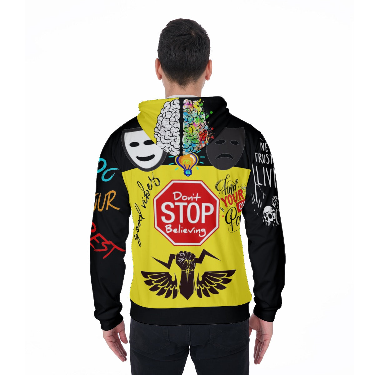 Designer Men's Fur Zip Up Hoodie-Yellow