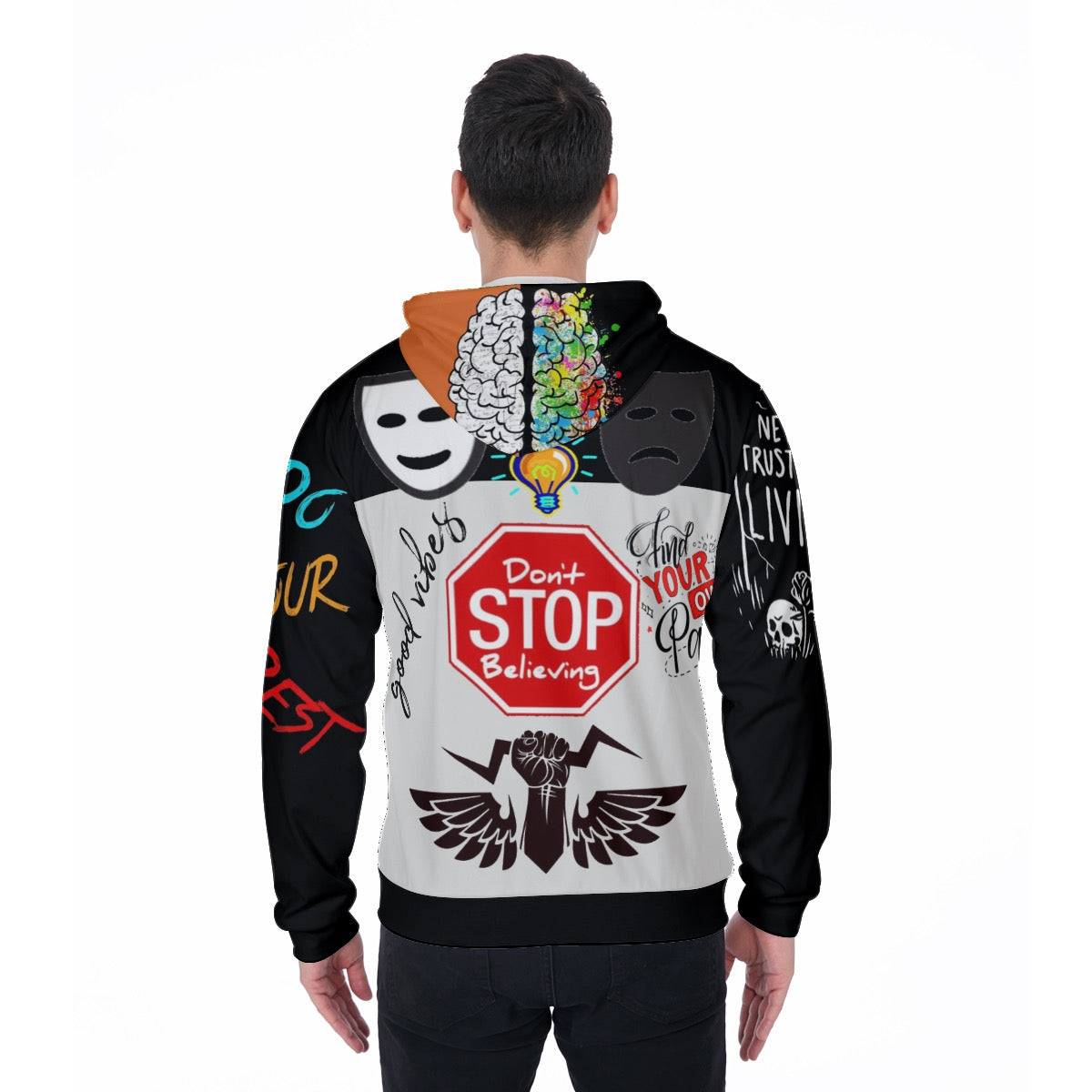 Designer Men's Fur Zip Up Hoodie-Orange