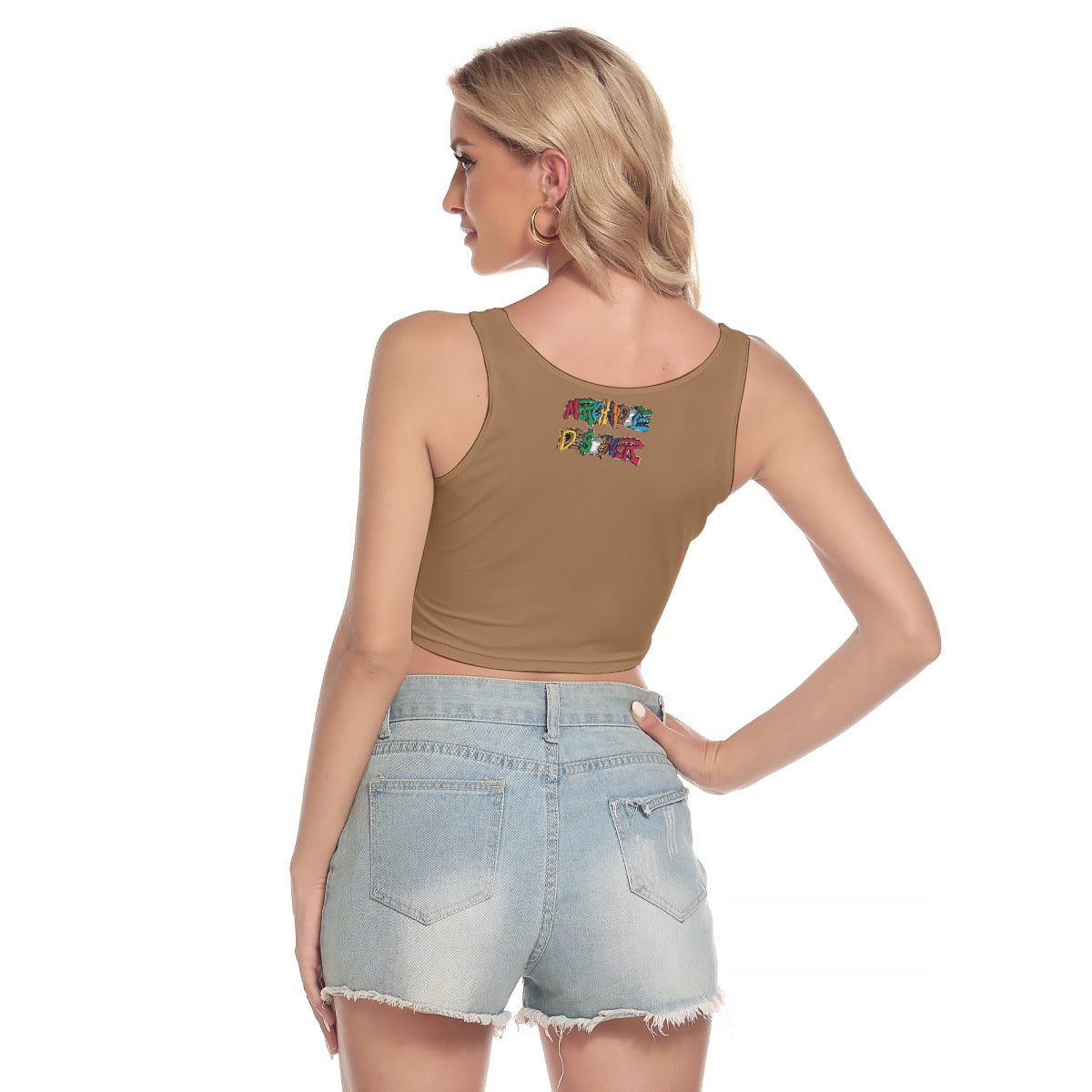 Cash Kitty Sport Crop Tank Top-Tan
