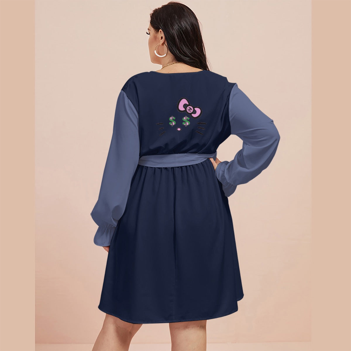Midnight Bloom Cash Kitty Curves V-neck Dress With Waistband