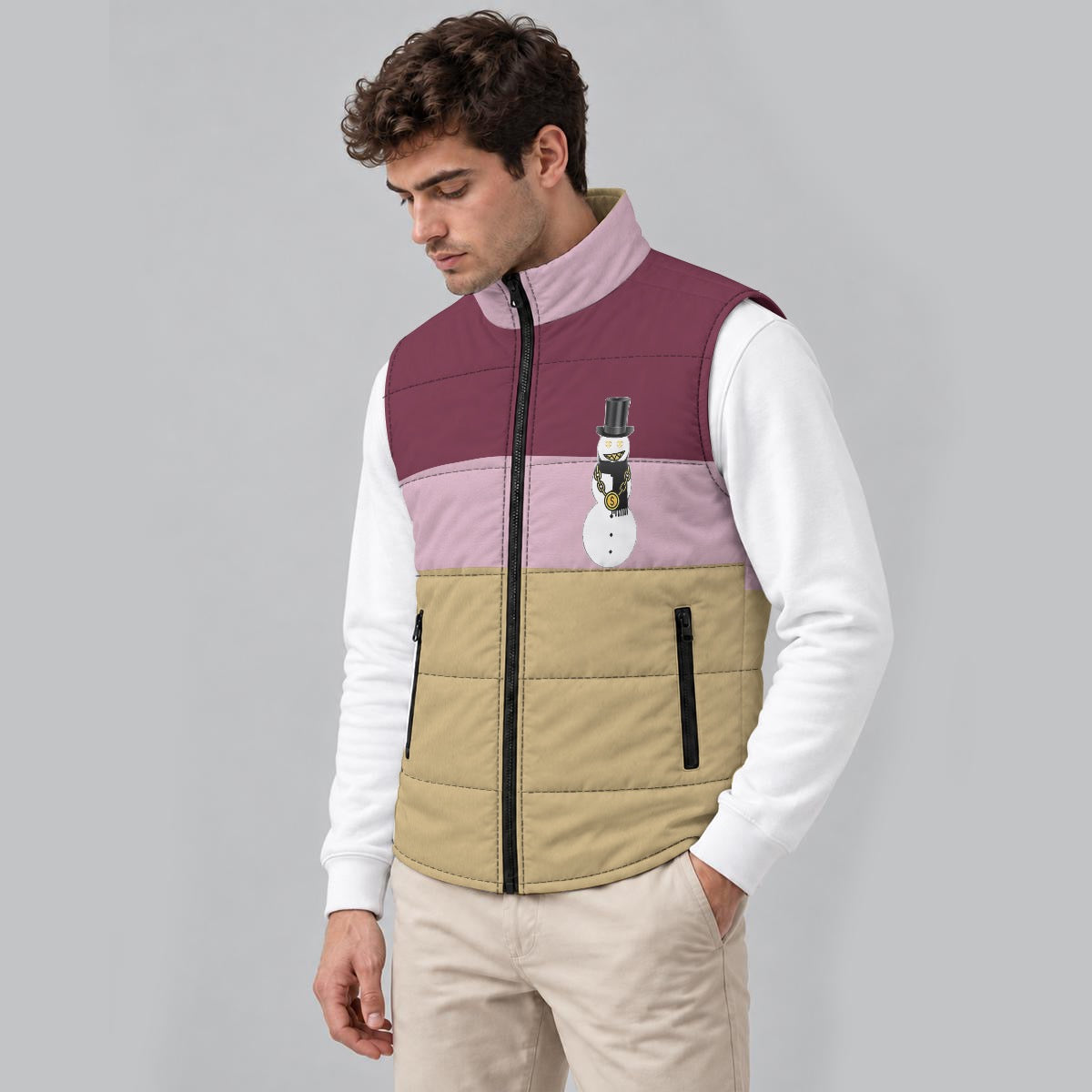 Winter Wine Snowman Zip Padded Vest