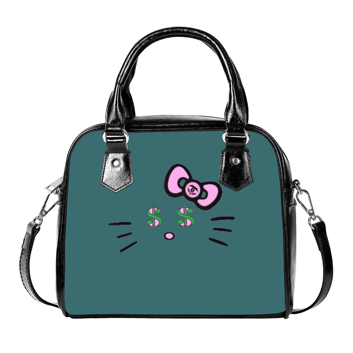 Dark Green Cash Kitty Designer Handbag With Single Shoulder Strap