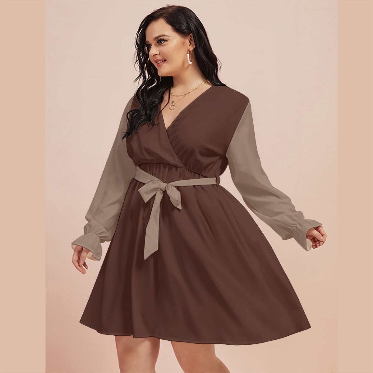 Cocoa Rose Cash Kitty Curves V-neck Dress With Waistband