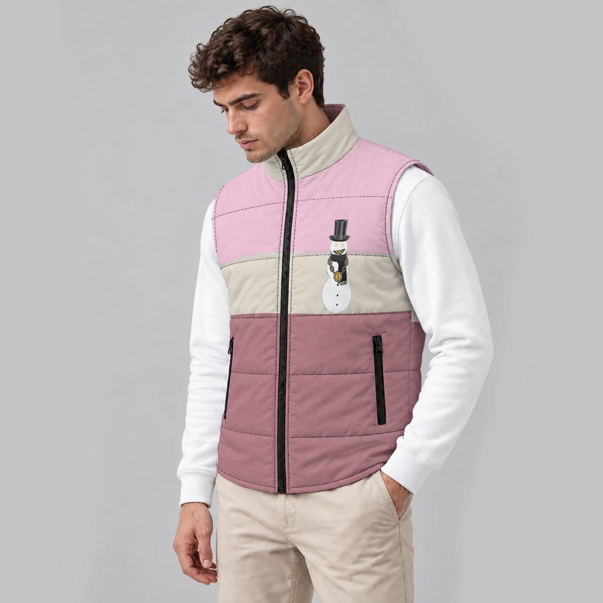 Cotton Candy Snowman Zip Padded Vest