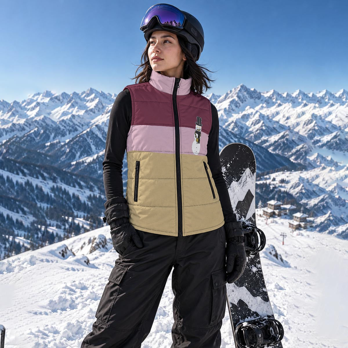 Winter Wine Snowman Zip Padded Vest