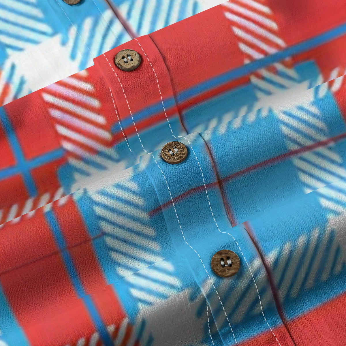 Blue Red White Plaid Designer Long Sleeve Shirt