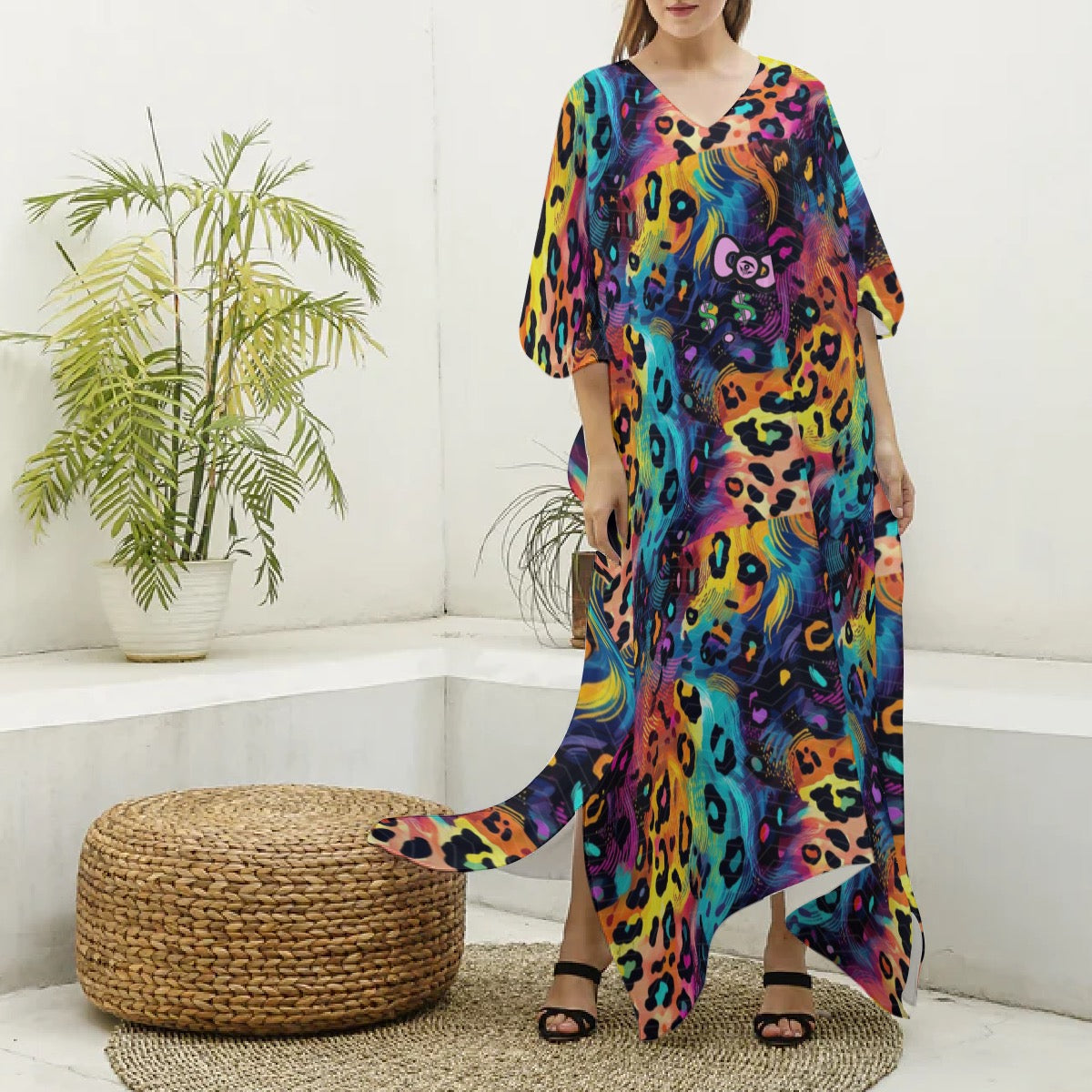 Cash Kitty Silk V-neck mumu-Rainbow
