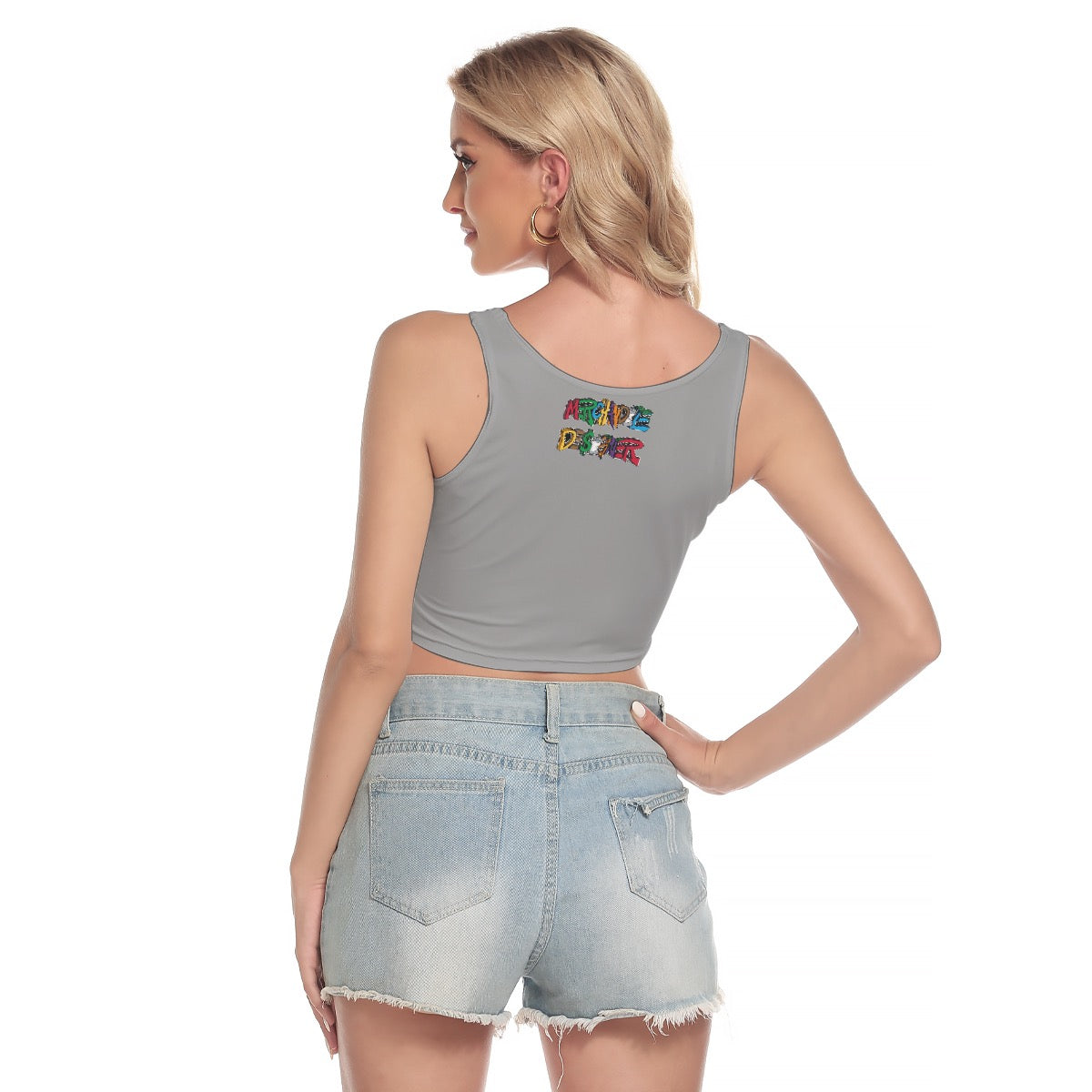 Cash Kitty Sport Crop Tank Top-Grey