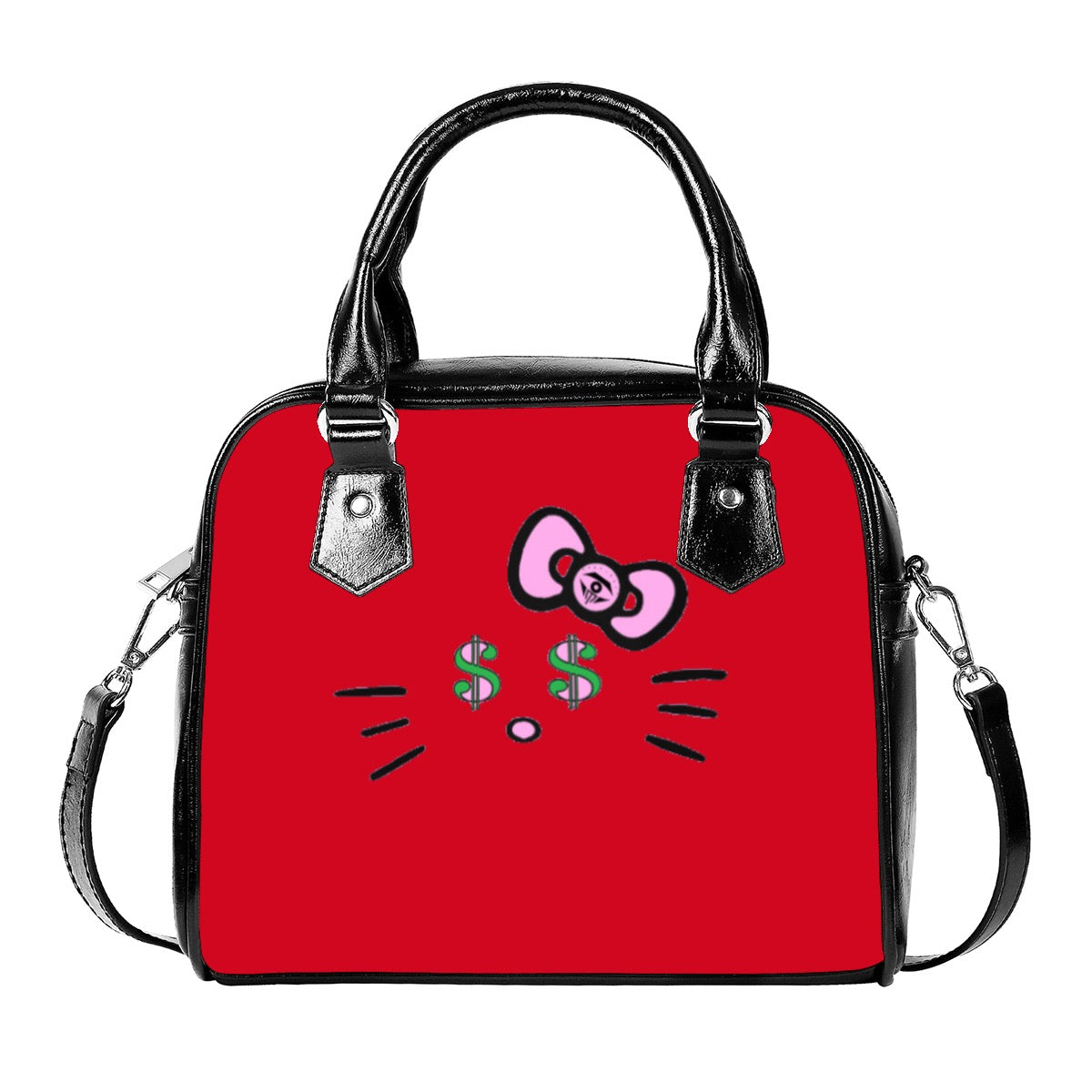 Red Cash Kitty Designer Handbag With Single Shoulder Strap