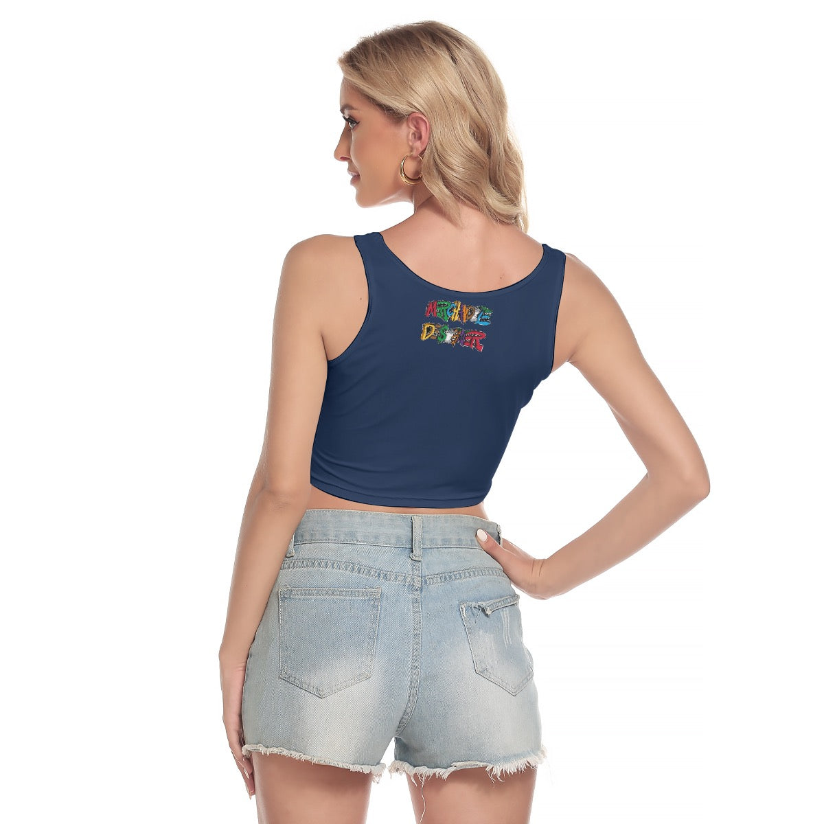 Cash Kitty Sport Crop Tank Top-Deep Blu
