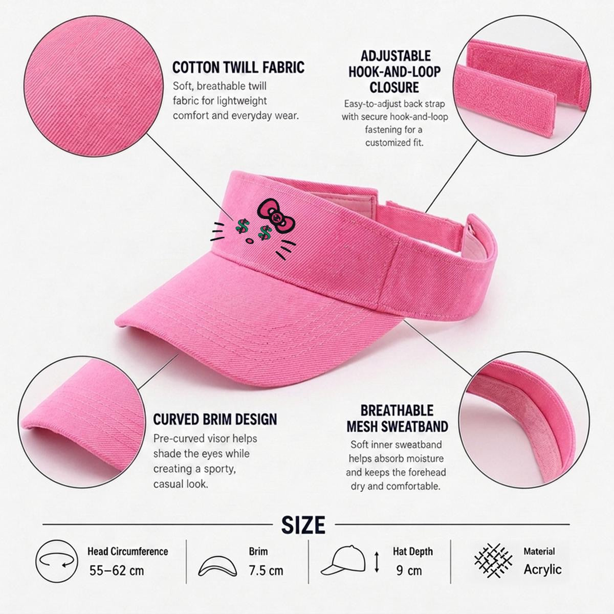 Embroidery Cash Kitty Designer-Top Visor