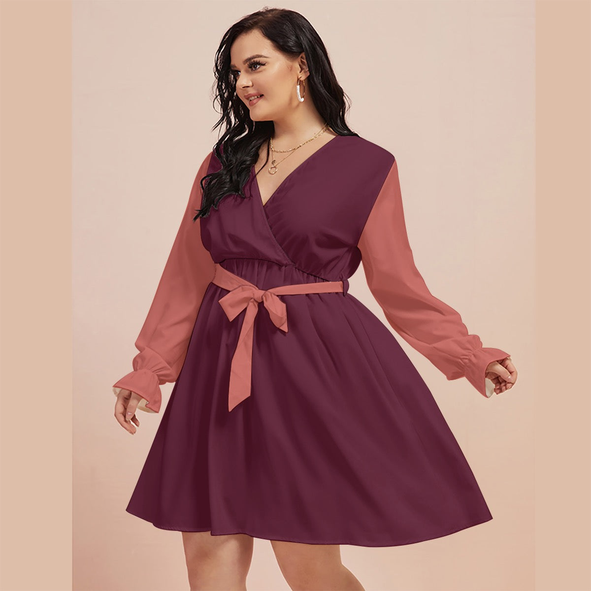 Berry Heat Cash Kitty Curves V-neck Dress With Waistband