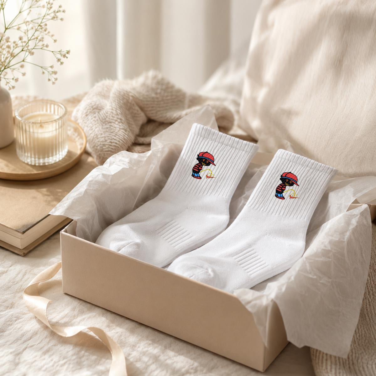 embroidery Outlaw Mid-Calf Socks|Cotton