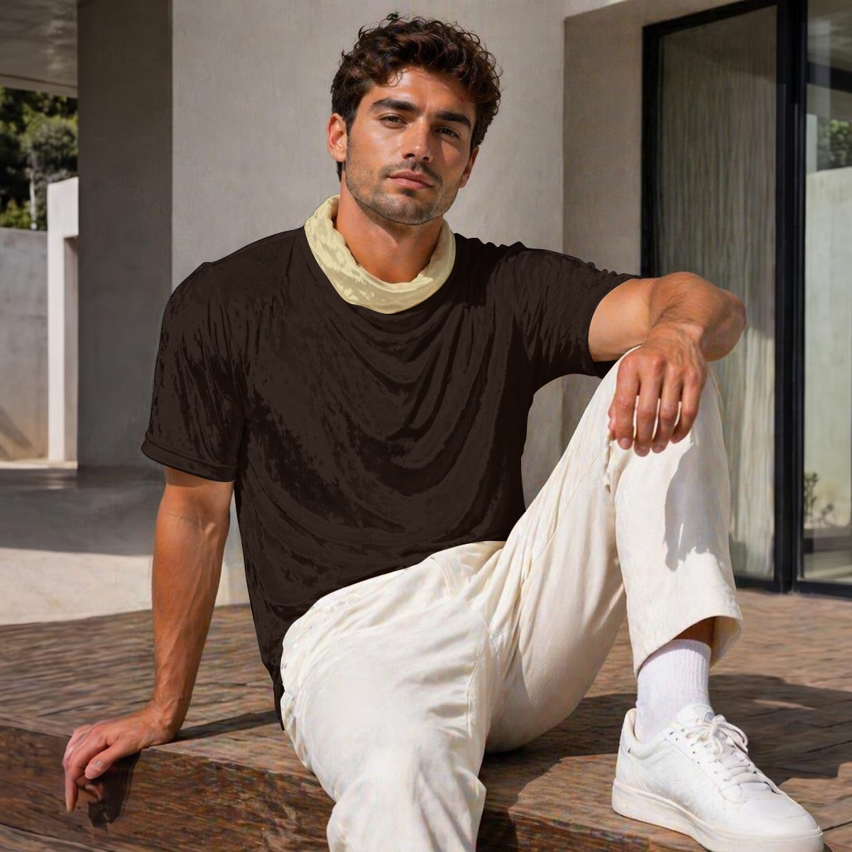 Champagne Designer Draped Neck Shirt
