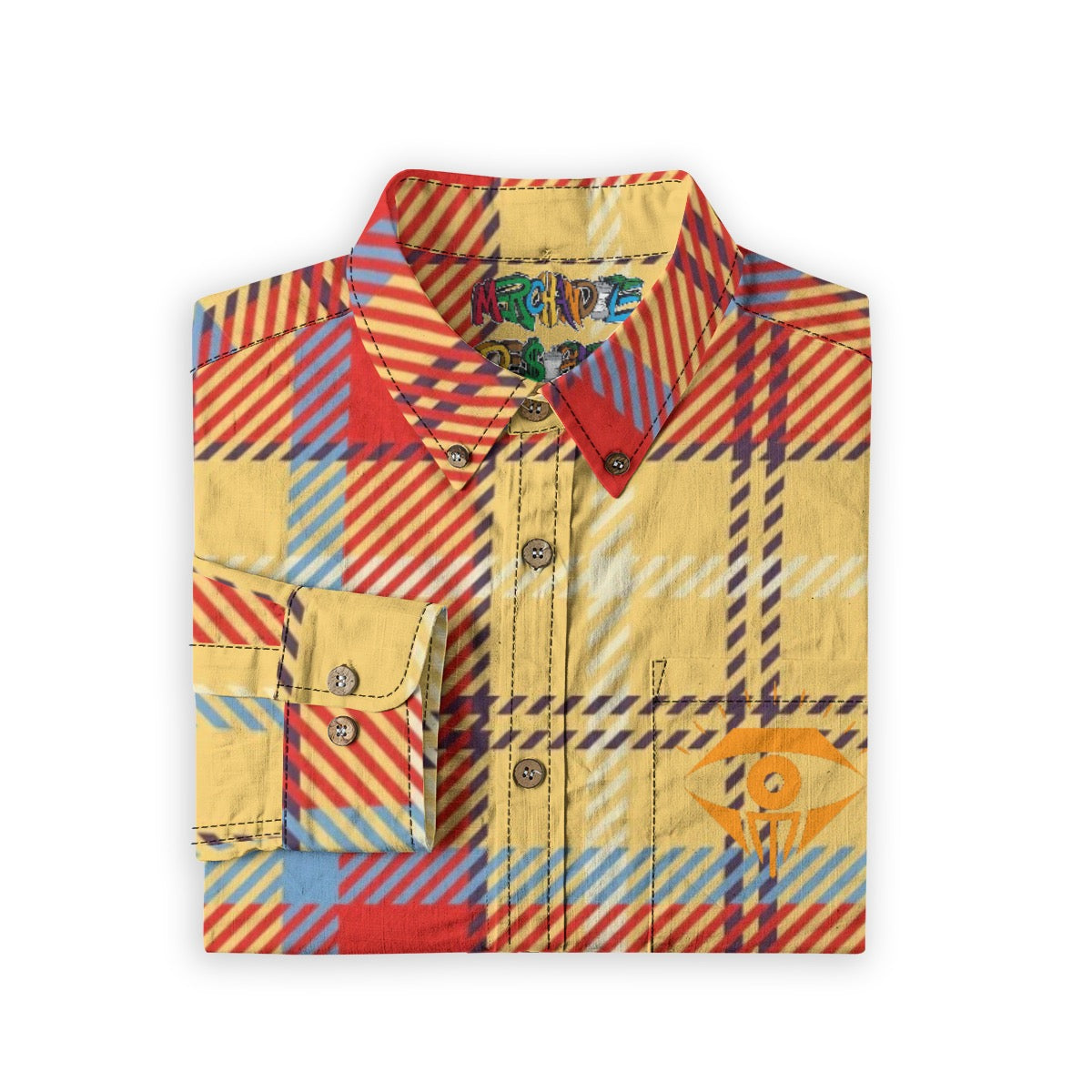 Orange Plaid Designer Long Sleeve Shirt