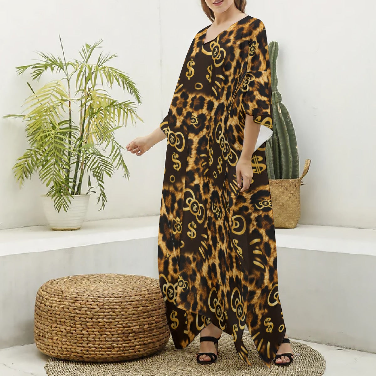 Cash Kitty Silk V-neck mumu- wildcat
