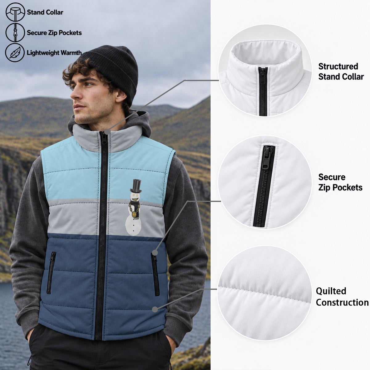 Sky Snowman Zip Padded Vest