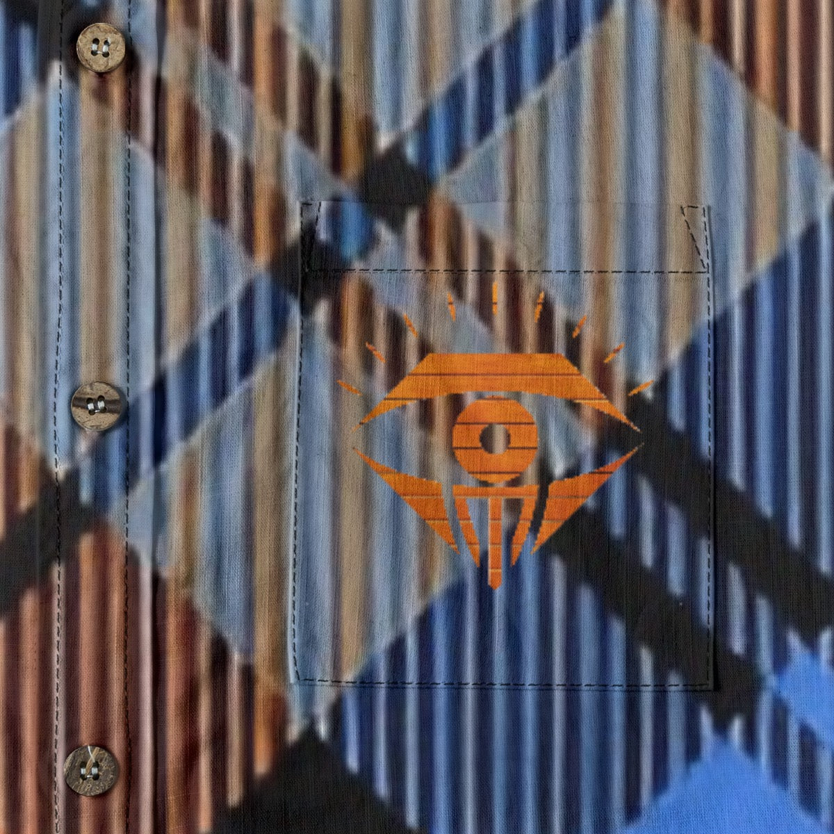 Blue Orange Black Plaid Designer Long Sleeve Shirt