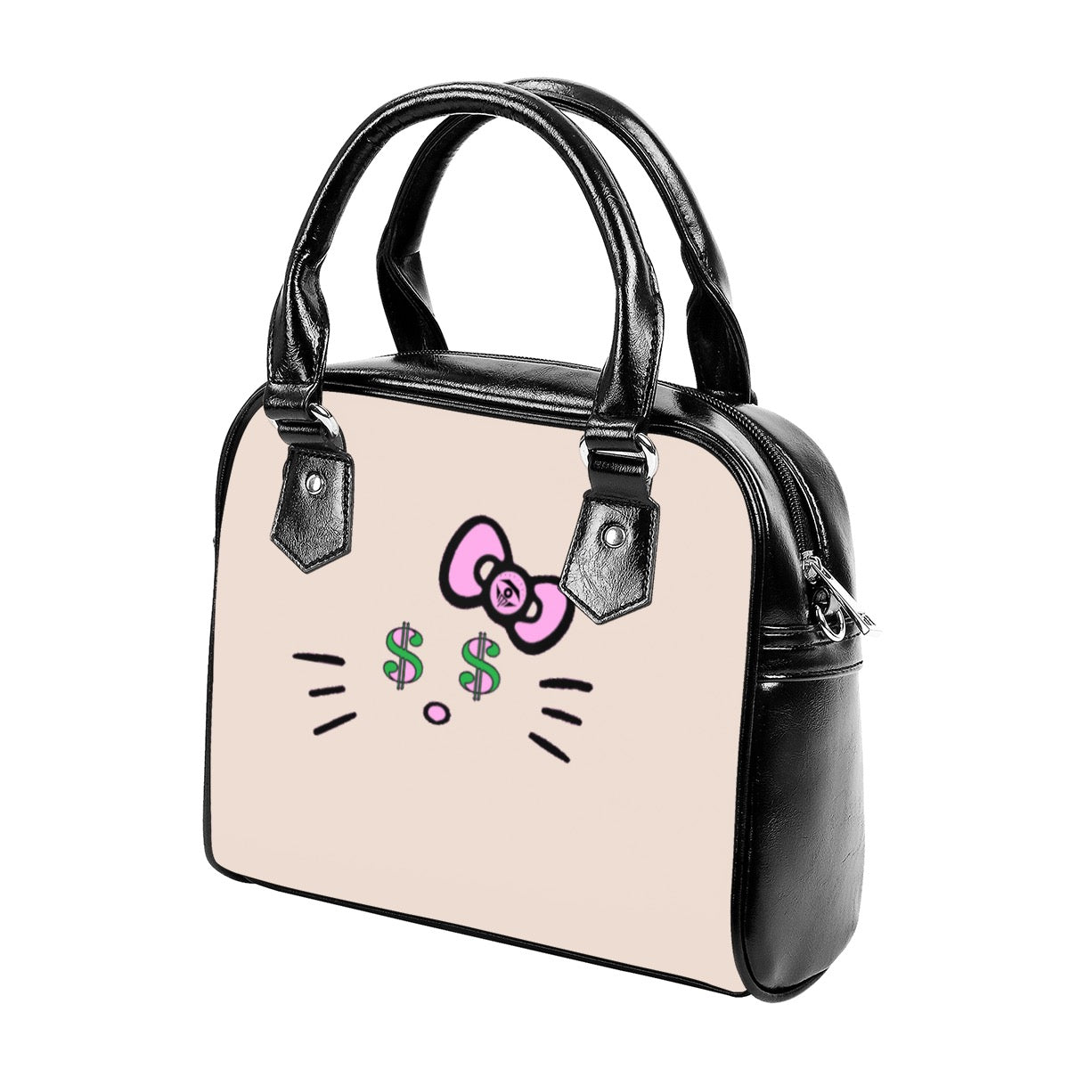 Beige Cash Kitty Designer Handbag With Single Shoulder Strap