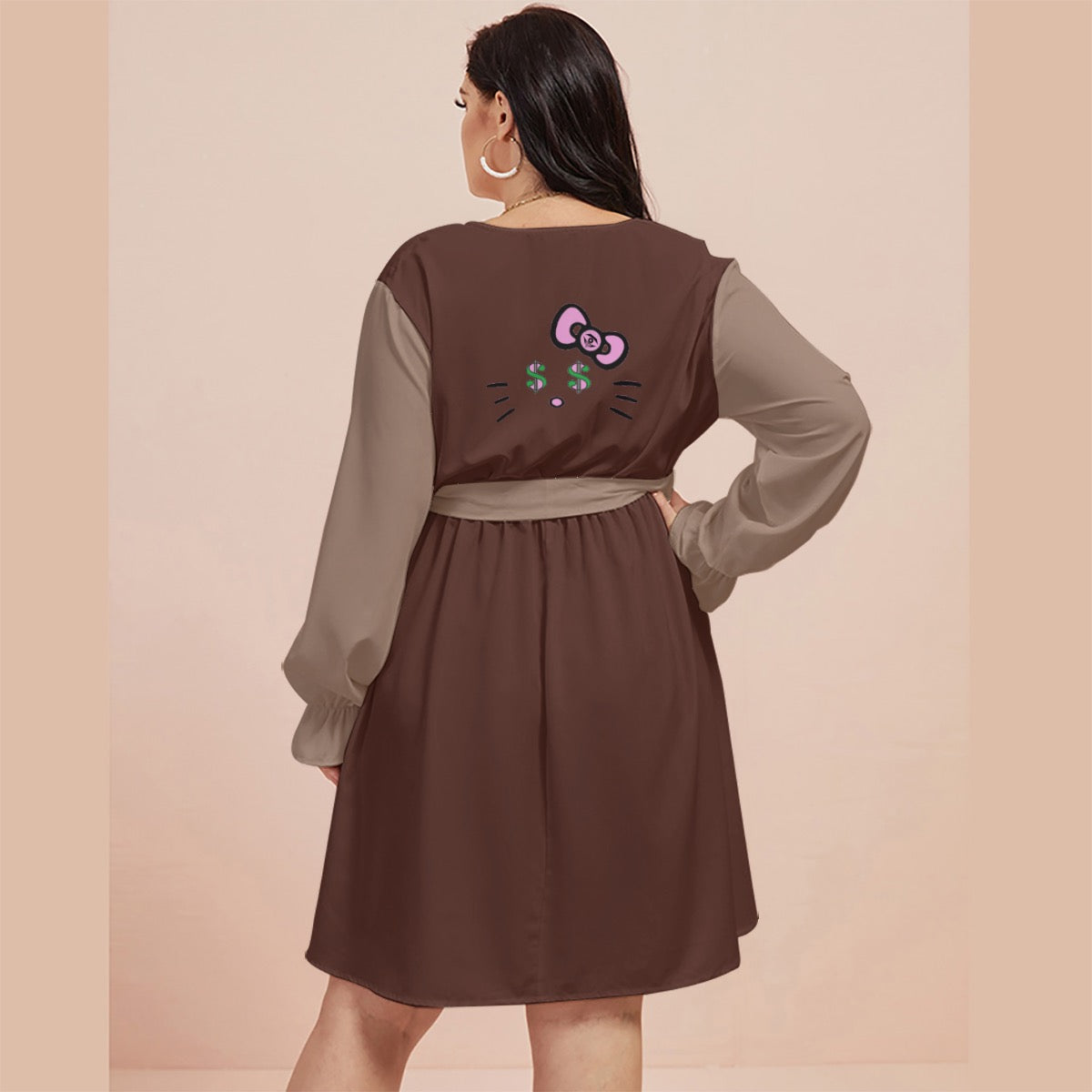 Cocoa Rose Cash Kitty Curves V-neck Dress With Waistband