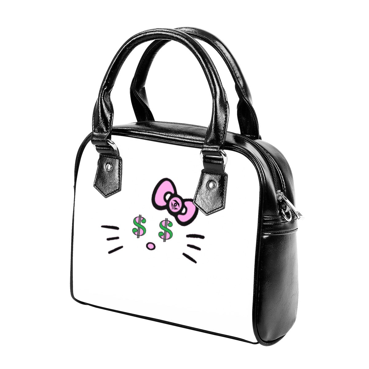 White Cash Kitty Designer Handbag With Single Shoulder Strap