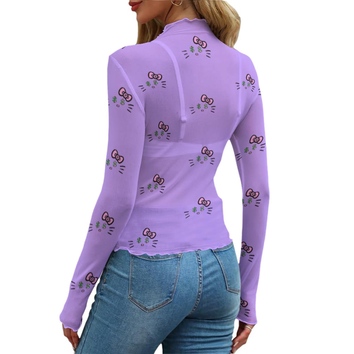 Cash Kitty Designer Mesh T-shirt-Lavender