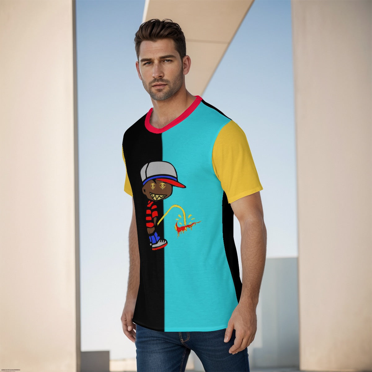 Teal black yello red collar outlaw shirt