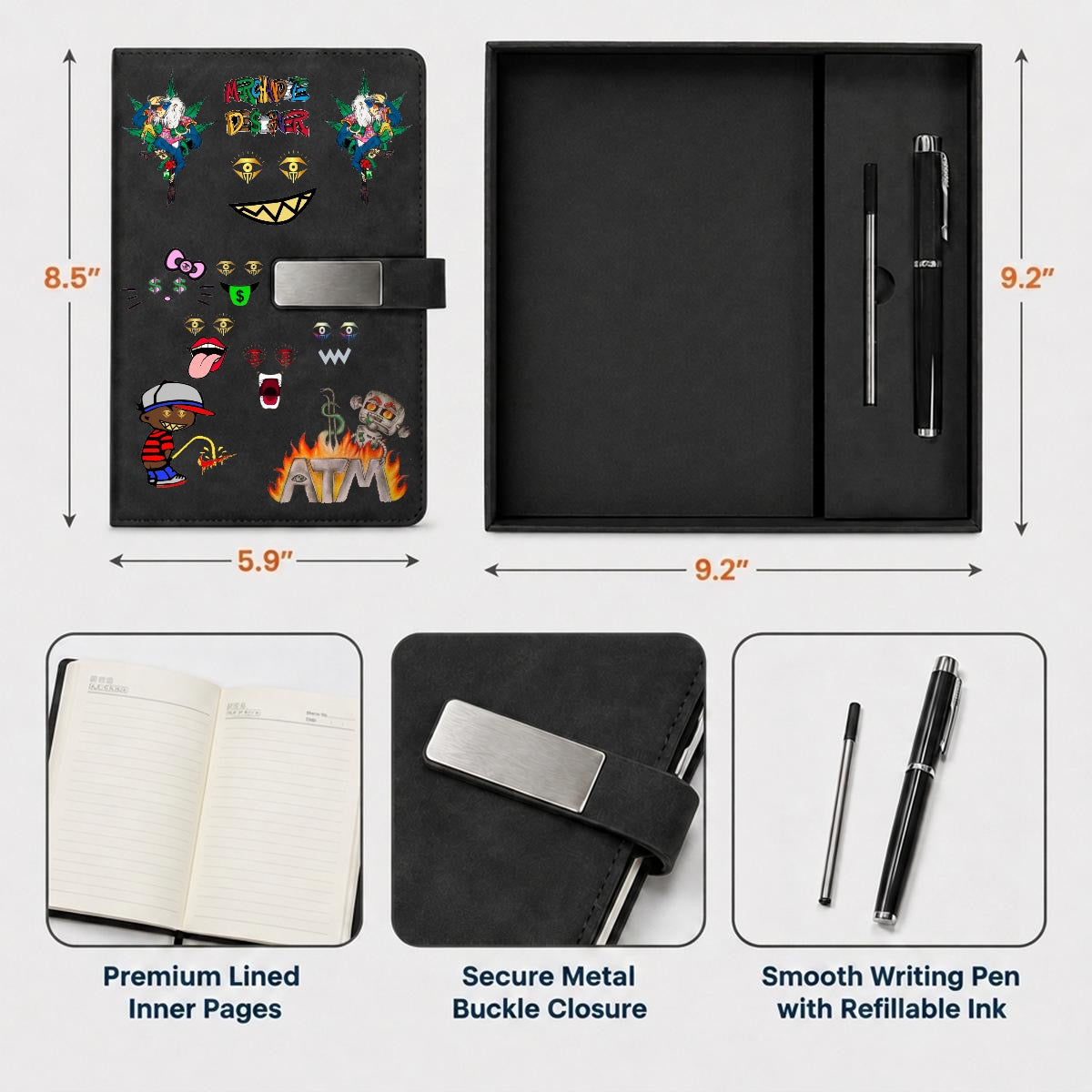 Merchandize Designer Blueprint Notebook with Metal Pen