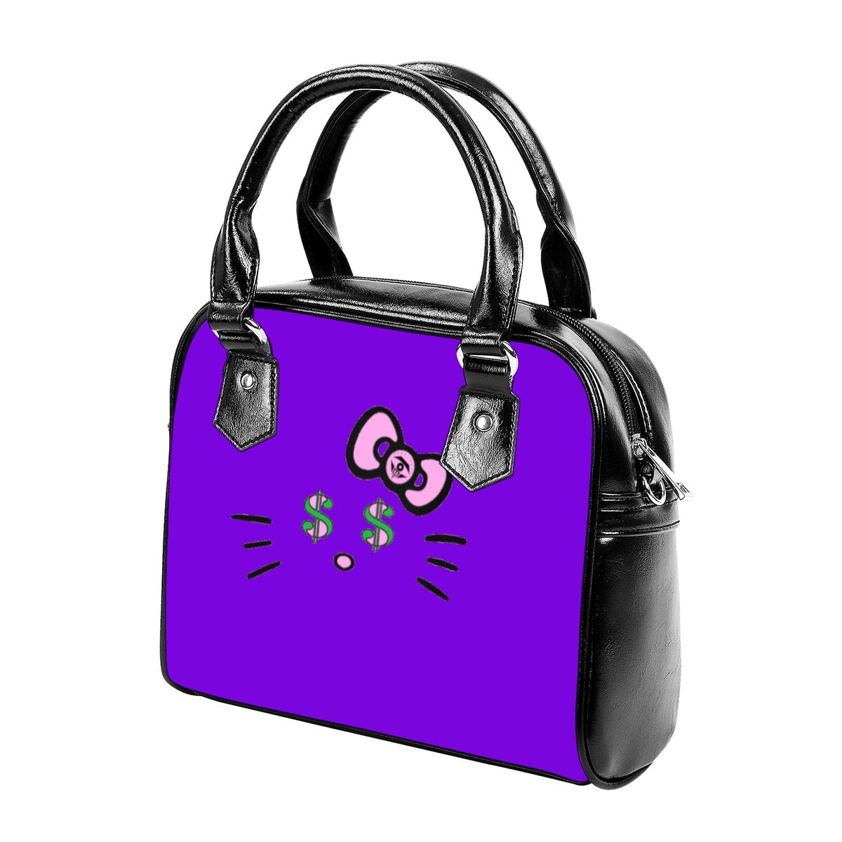 Purple Cash Kitty Designer Handbag With Single Shoulder Strap