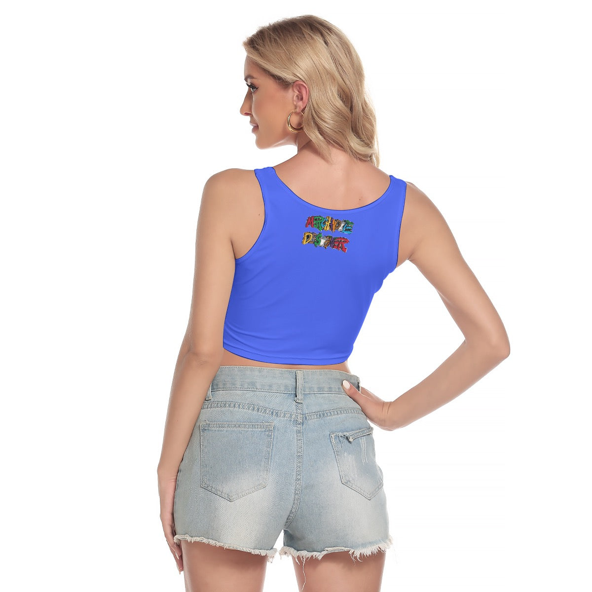 Cash Kitty Sport Crop Tank Top-Royal blu