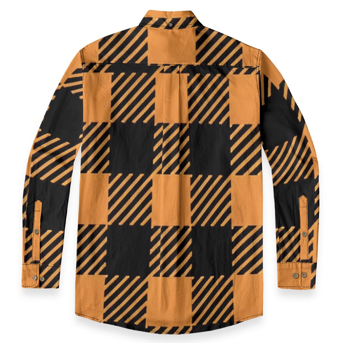 Orange Black Plaid Designer Long Sleeve Shirt