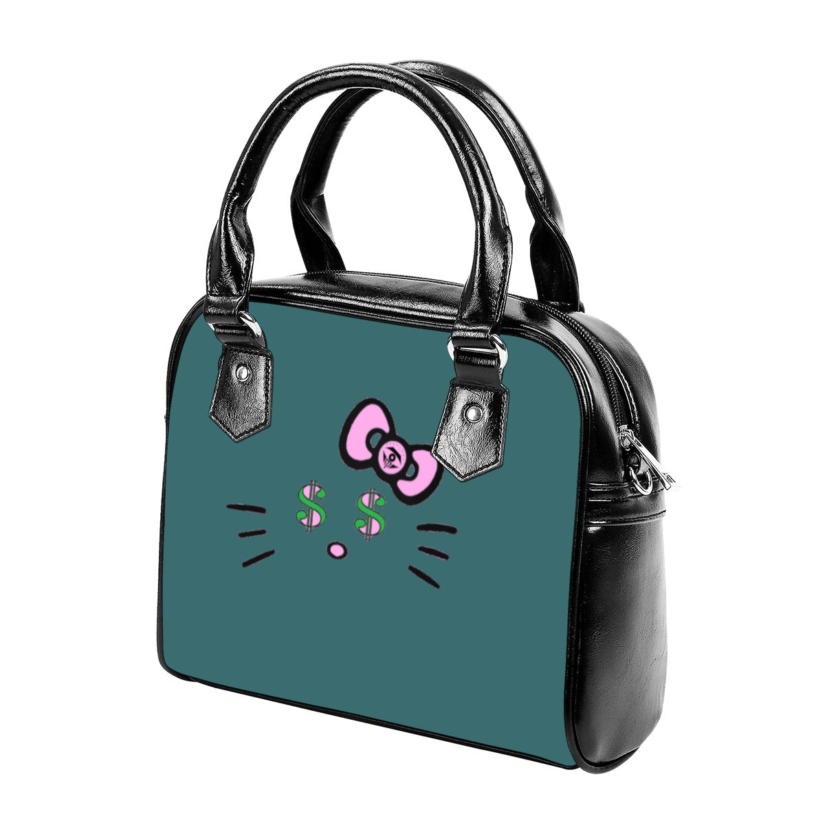 Dark Green Cash Kitty Designer Handbag With Single Shoulder Strap